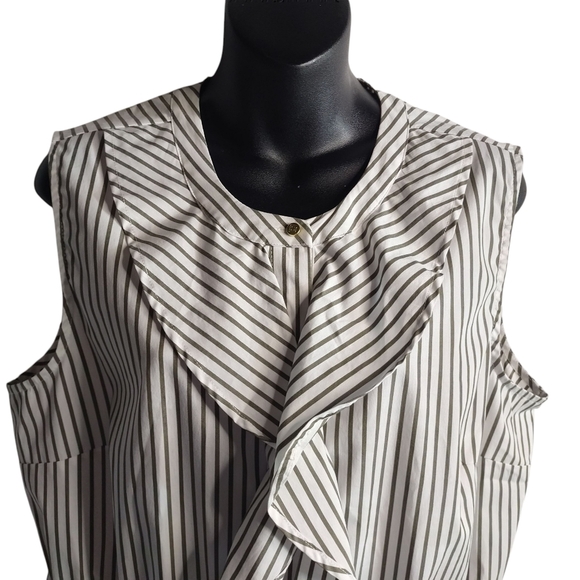 Liz Claiborne Women's Blouse White Gray Straps Ruffle Sleeveless Button Sz L NWT - Picture 3 of 8